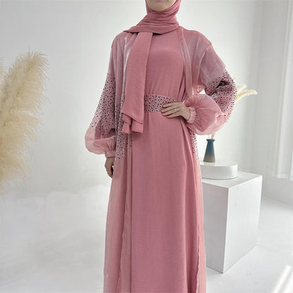 3 Pcs Set Cardigan+Inner Dress+Hijab