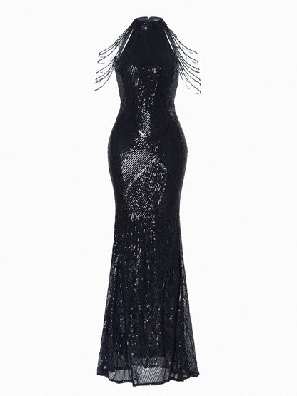 Cold Shoulder Beads Chain Cocktail Dress
