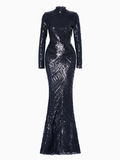Mock Neck Formal Mermaid Prom Dress