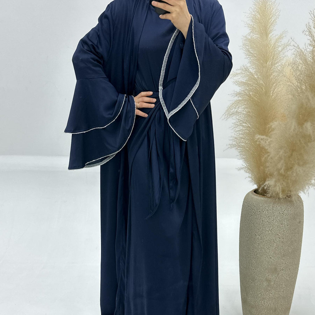 3pcs Set Satin Cardigan+Inner Dress+Special Belt