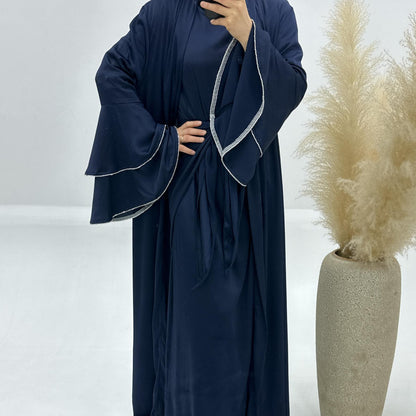 3pcs Set Satin Cardigan+Inner Dress+Special Belt