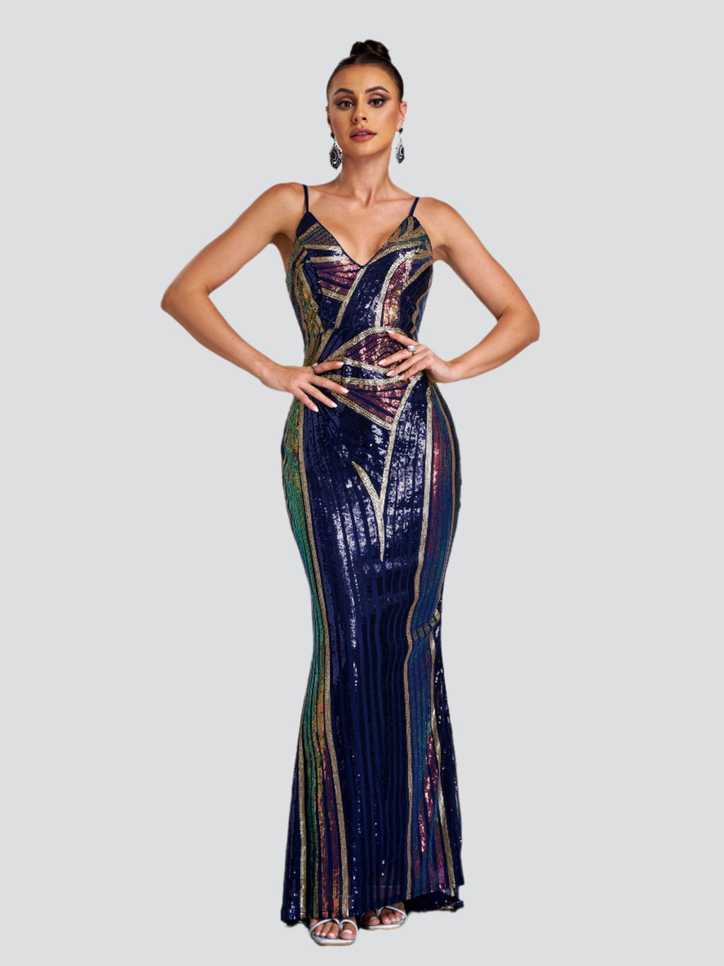 Sexy Spaghetti Sequin Prom Maxi Dress