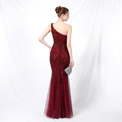 One Shoulder Beaded Formal Dress
