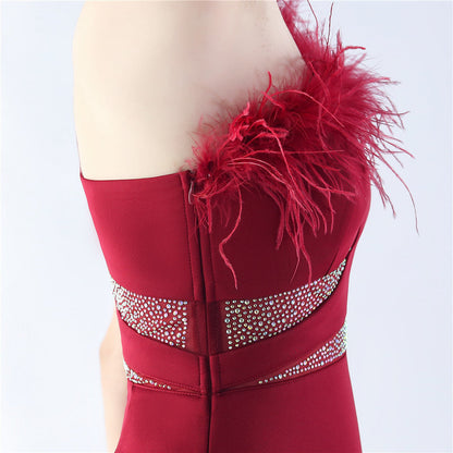 Fur Rhinestone Formal Dress