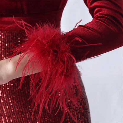 Abito formale in velluto con strass sfumati