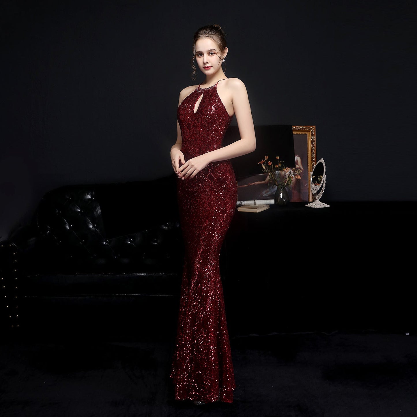 Long Neck Stapled Formal Dresses