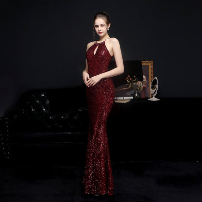 Long Neck Stapled Formal Dresses