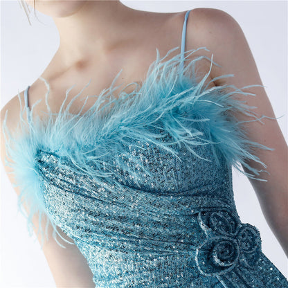 Fur Crafted Flower Formal Dress