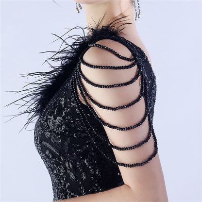 Beaded and Ostrich Fur Sequined Formal Dress