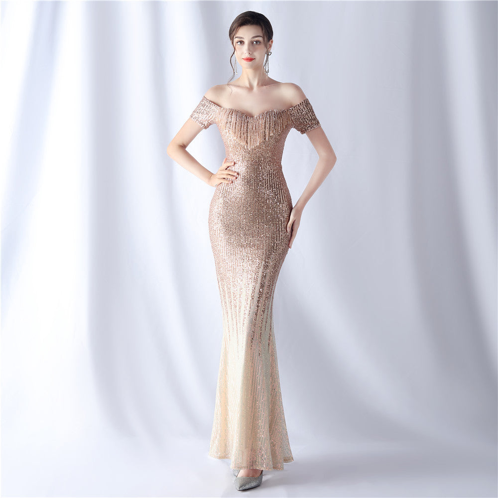 Gradient Beaded Formal Dress