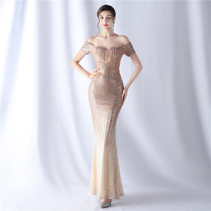 Gradient Beaded Formal Dress