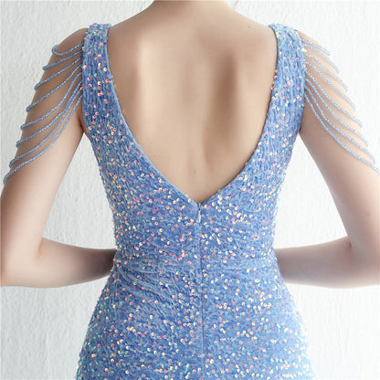 Backed Beaded Formal Dress