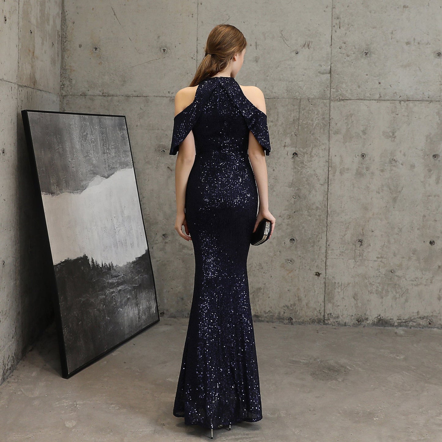 Short Sleeve Sequin Formal Dress