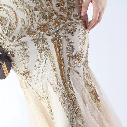 Mesh Sequined Formal Dress