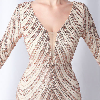 Ostrich Fur Long Sleeve Formal Dress