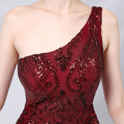 One Shoulder Beaded Formal Dress