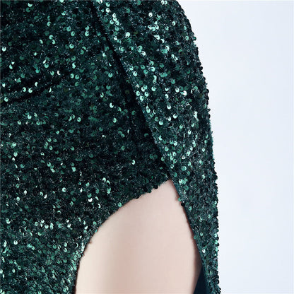Ostrich Fur Long Sleeve Formal Dress