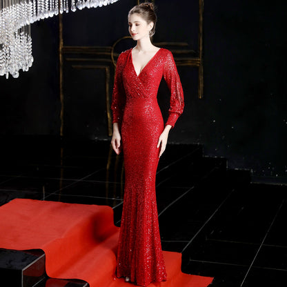 Sleeve Sequin Formal Dress