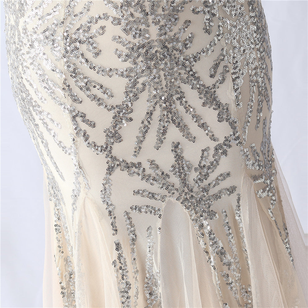 Ostrich Fur Mesh Beaded Formal Dresses