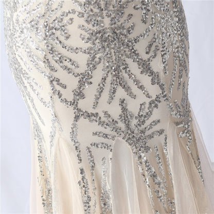 Ostrich Fur Mesh Beaded Formal Dresses