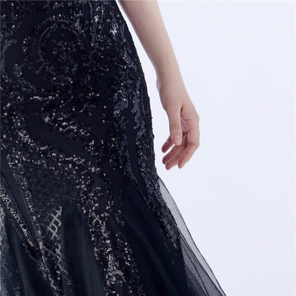 Beaded and Ostrich Fur Sequined Formal Dress