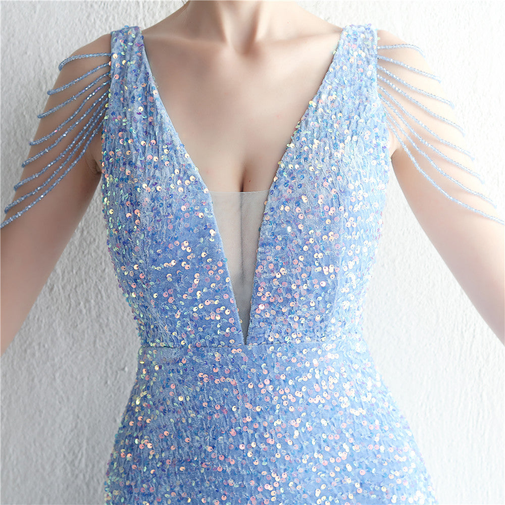 Backed Beaded Formal Dress