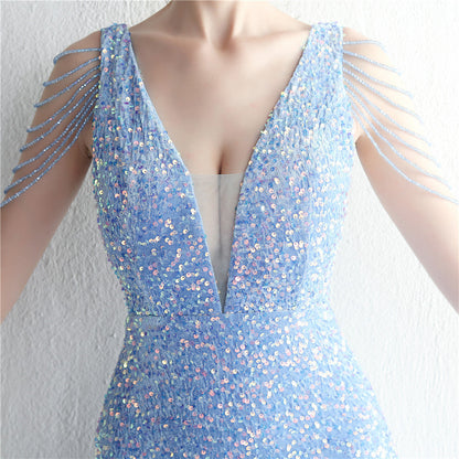 Backed Beaded Formal Dress
