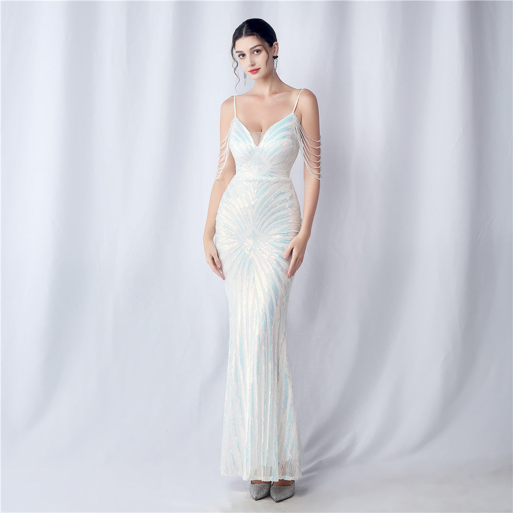 Beaded Halter Formal Dress