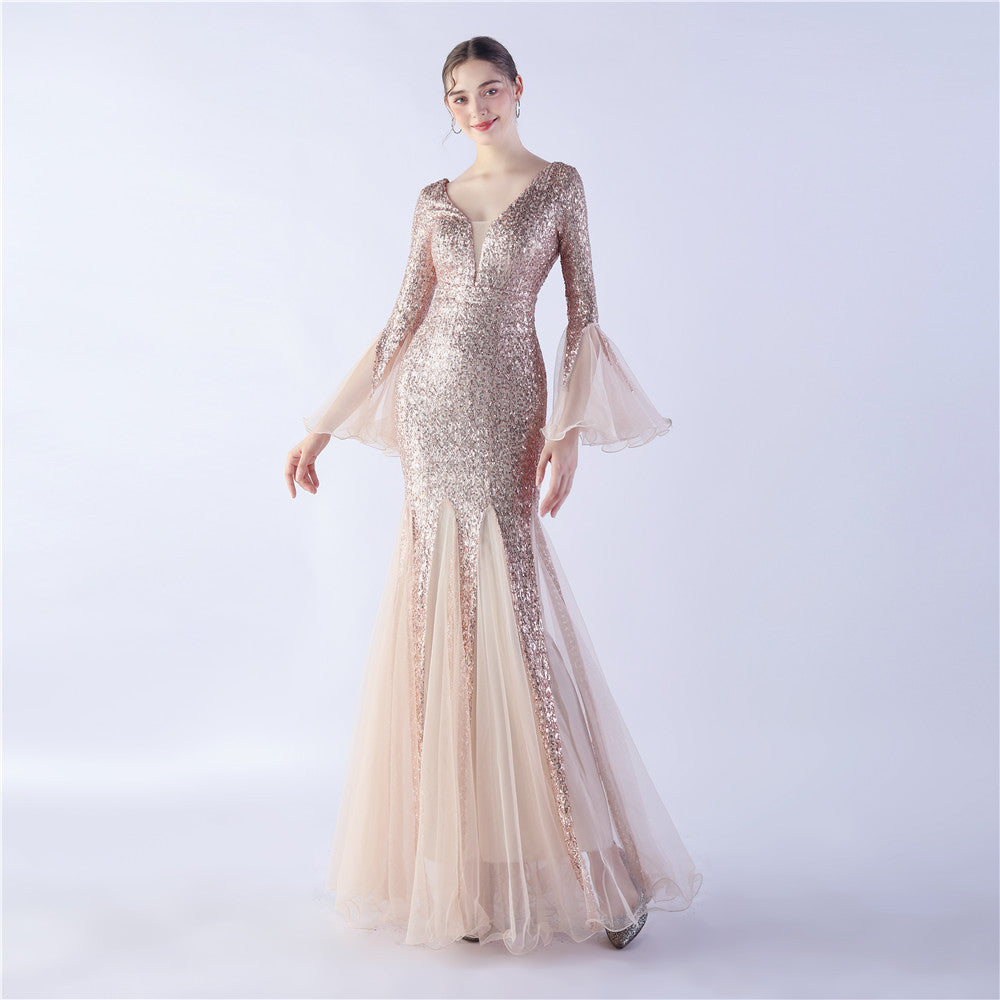 Trimmed Mesh Formal Gown
