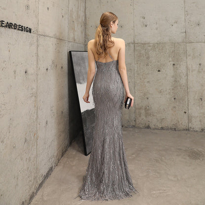 Silk Thread Fringe Beaded Formal Dresses