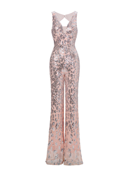 Sleeveless Cutout Sequin Jumpsuits