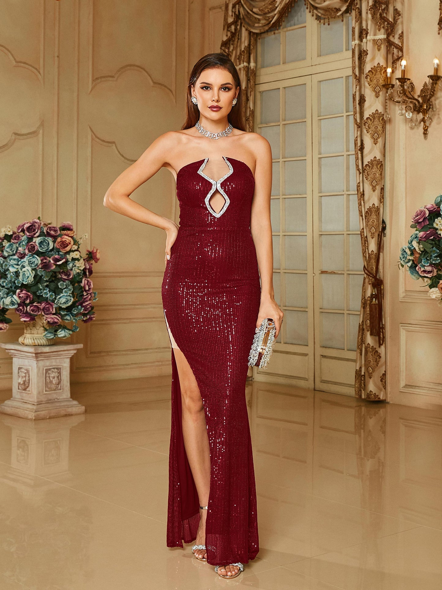 Strapless Backless Cutout Split Off Shoulder Mermaid Prom Dress