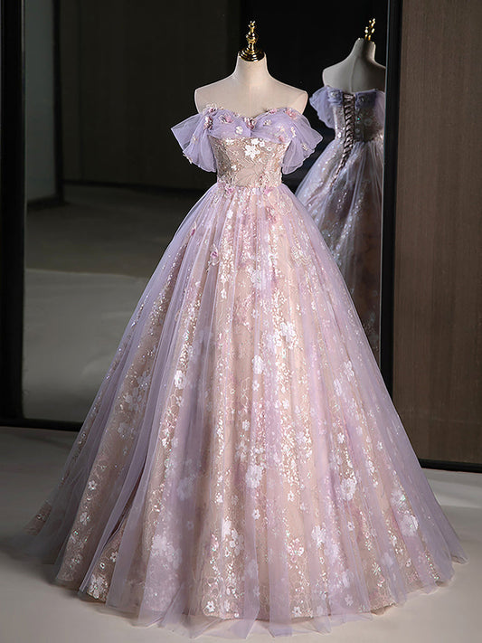 A-Line Off Shoulder Purple Prom Dress