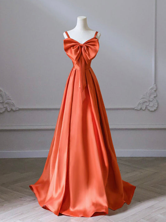 A-Line Orange Satin Prom Dress