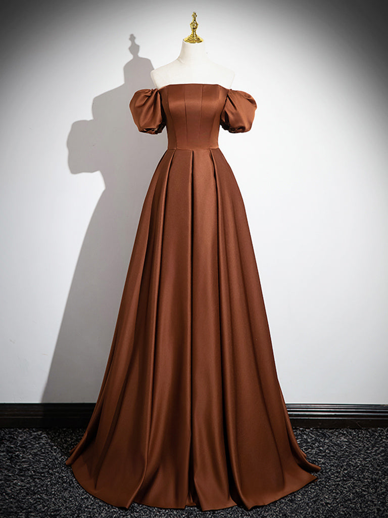 Simple Satin Brown Long Prom Dress