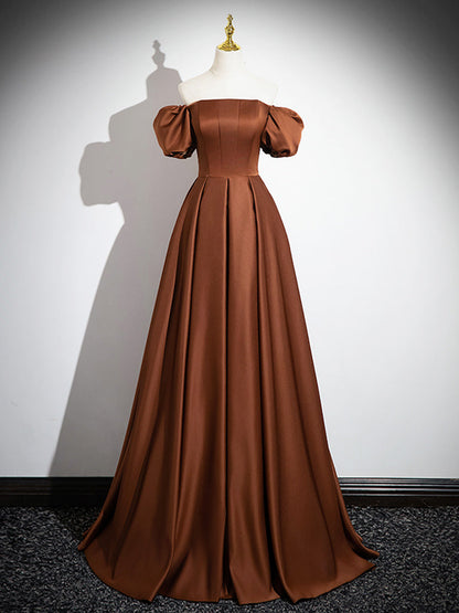 Simple Satin Brown Long Prom Dress