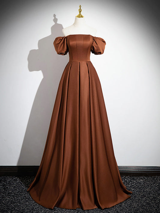 Simple Satin Brown Long Prom Dress