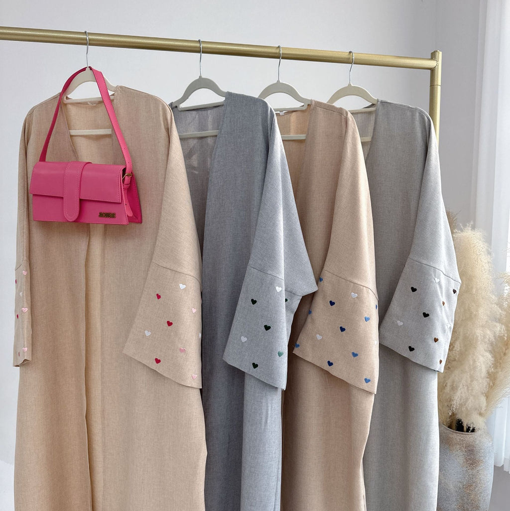 2pcs Set Heart Embroidered Cardigan Robe and Love Hijab