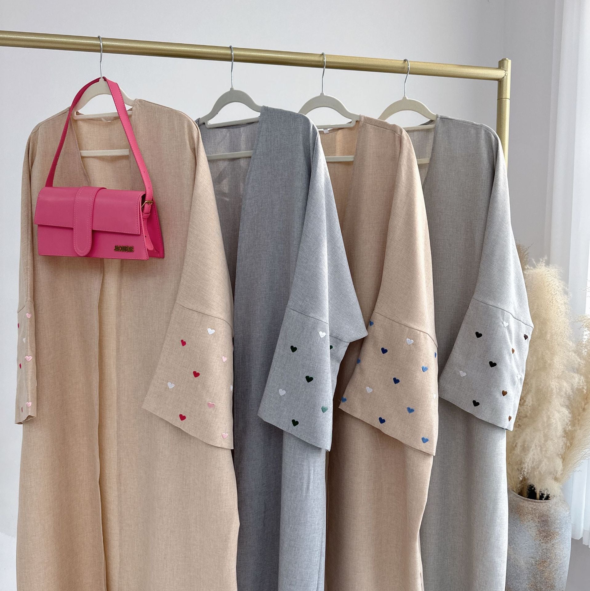 2pcs Set Heart Embroidered Cardigan Robe and Love Hijab