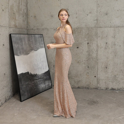 Short Sleeve Sequin Formal Dress