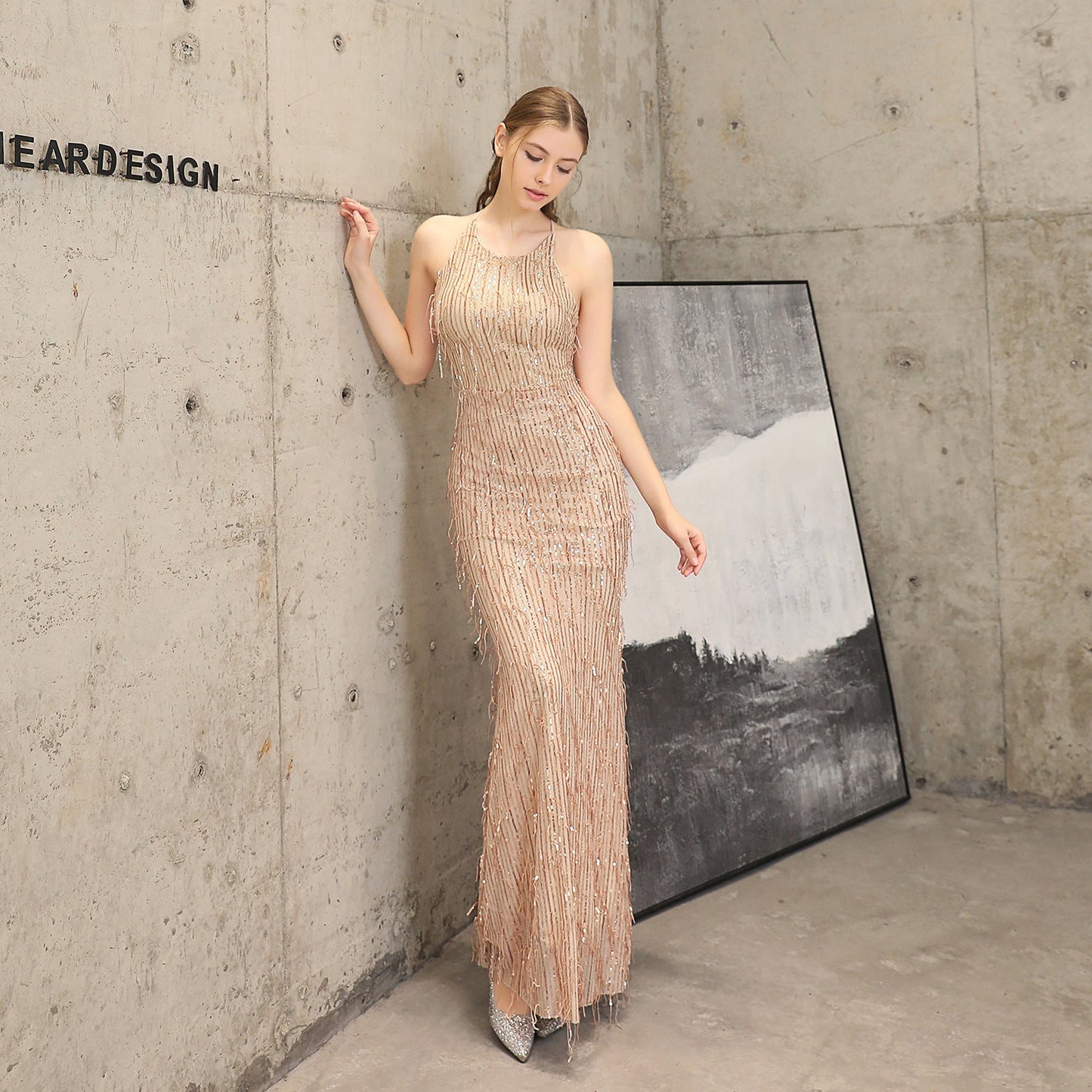 Silk Thread Fringe Beaded Formal Dresses