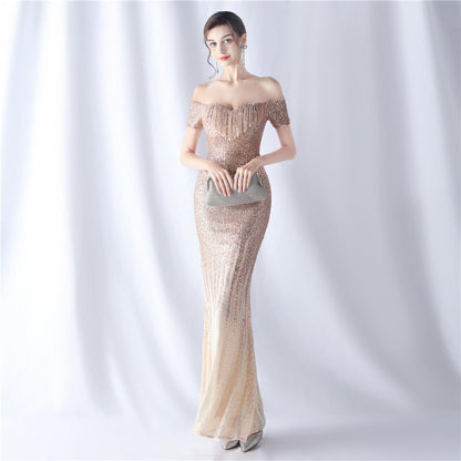 Gradient Beaded Formal Dress