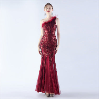 Mesh Sequined Formal Dress