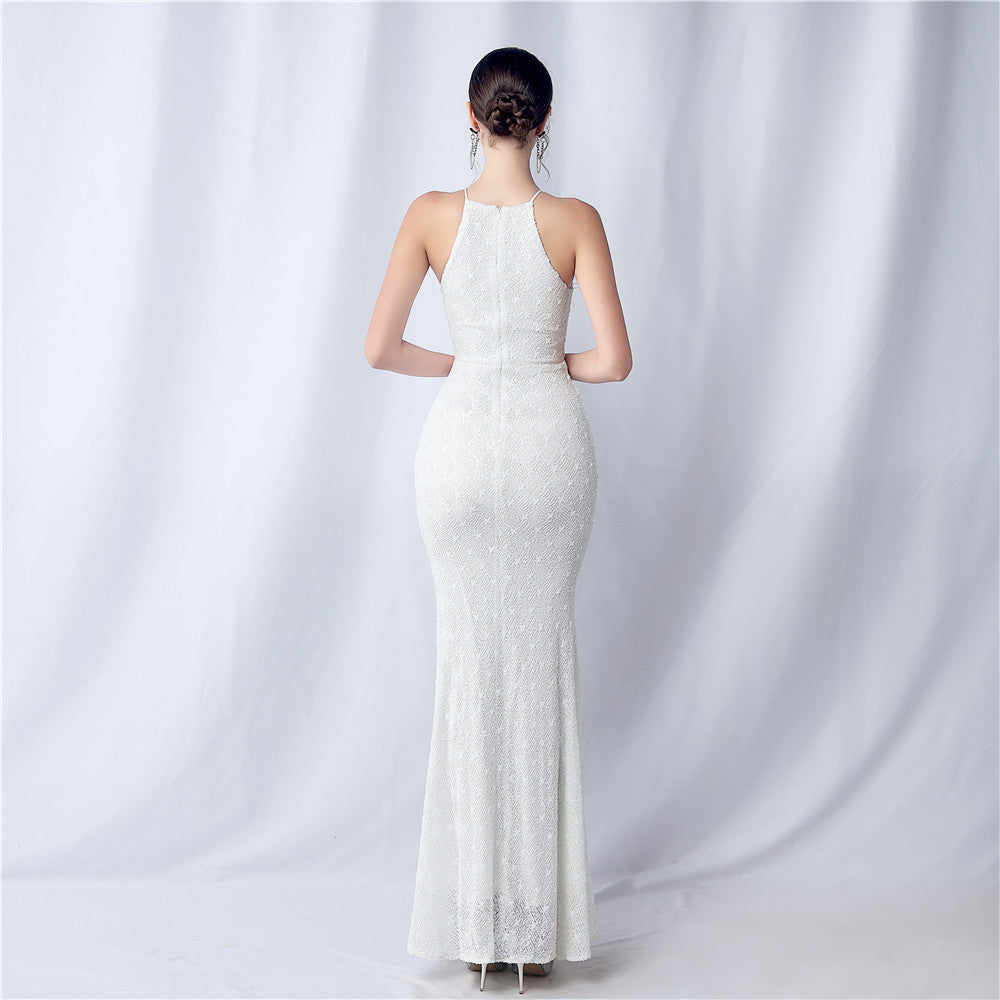 Camel hair and lattice beaded formal dresses