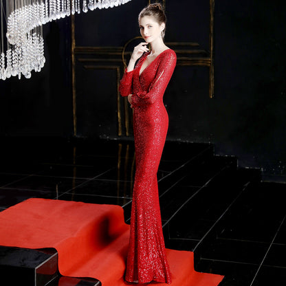 Sleeve Sequin Formal Dress