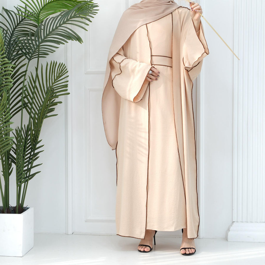 3pcs Set Cardigan+without Sleeves Inner Dress+Hijab