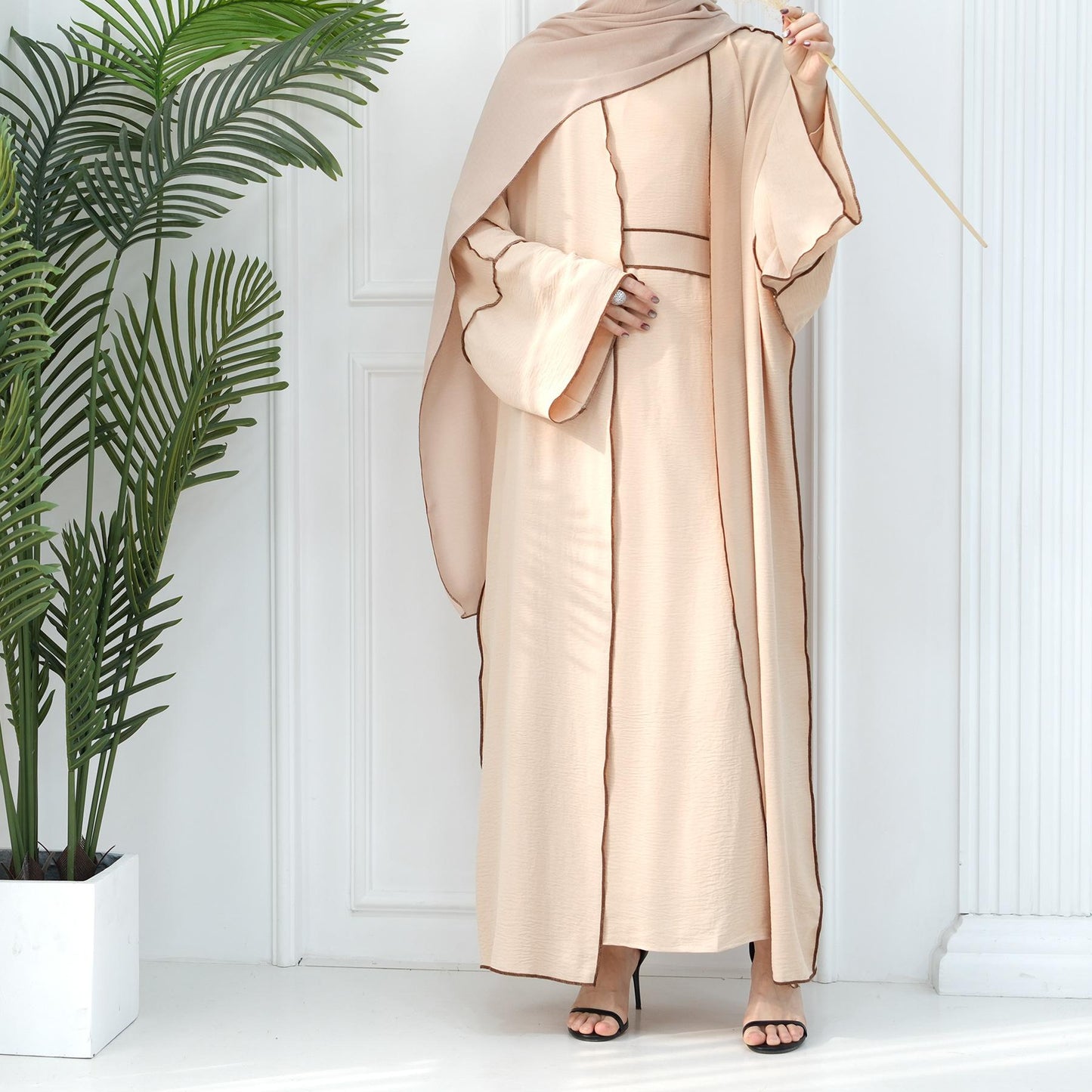 Set 3 pezzi Cardigan + abito interno senza maniche + hijab