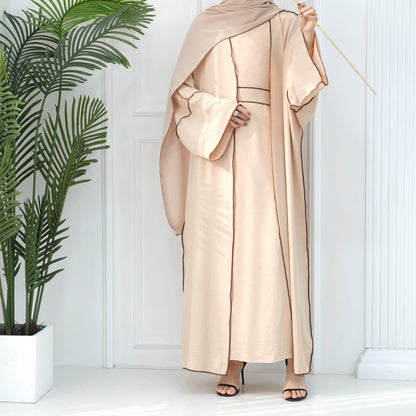 3pcs Set Cardigan+without Sleeves Inner Dress+Hijab