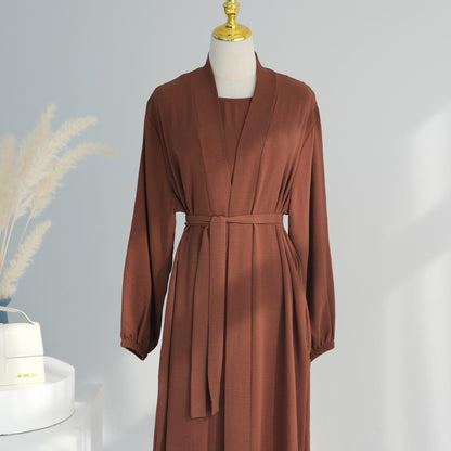3pcs Cardigan+without  Sleeves Inner Dress+Hijab