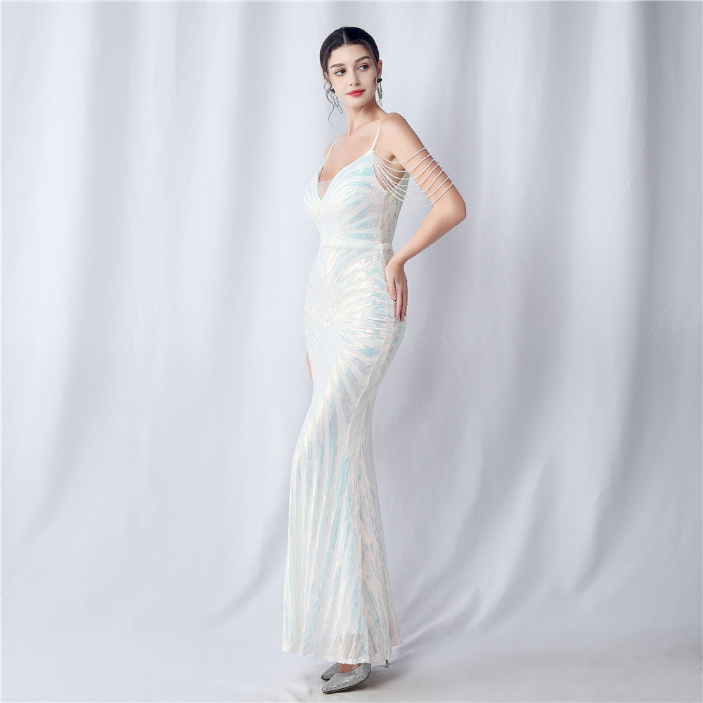 Beaded Halter Formal Dress